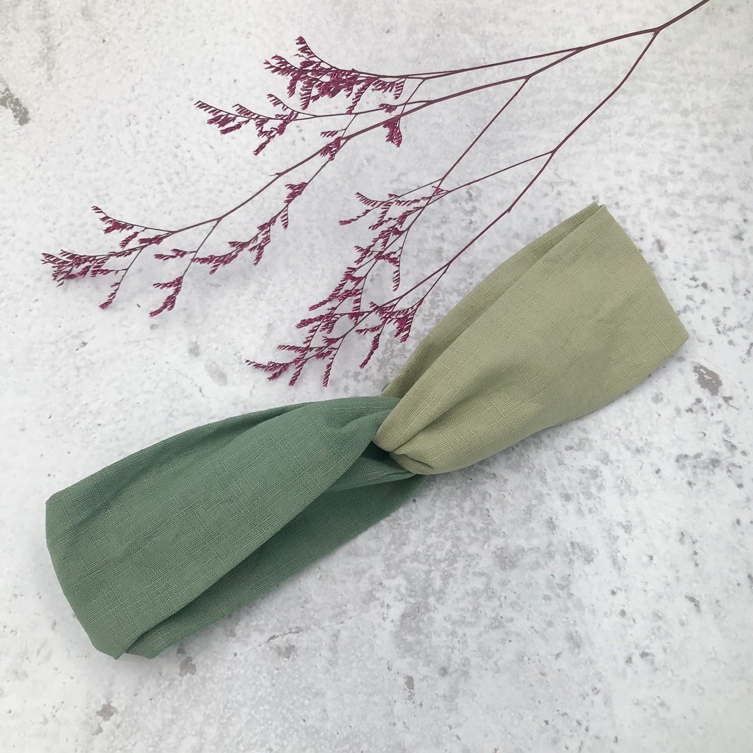 素色宽版交叉发带【抹茶青碧】双拼设计 - 发带/发箍 - 棉 绿色