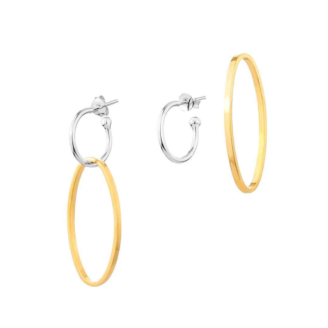 Drop Oval (two-piece) Sterling Silver Earrings - 耳环/耳夹 - 纯银 银色