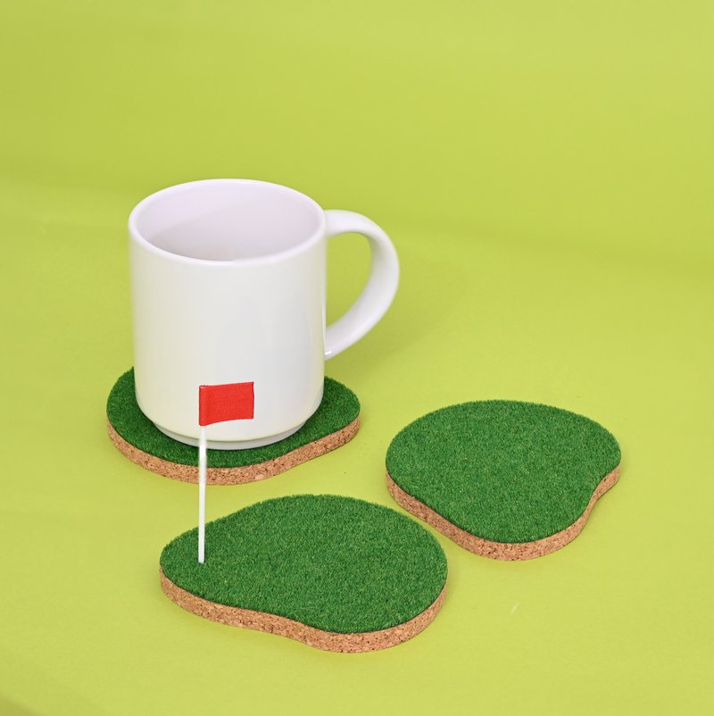 Shibaful 高尔夫球杆趣味果岭杯垫 Coaster Golf - 杯垫 - 软木/水松木 绿色