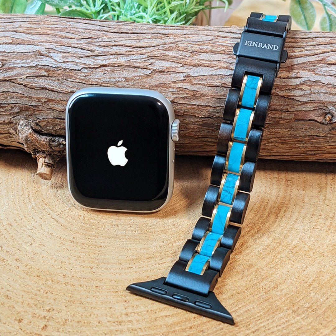 【木制表带】EINBAND AppleWatch 苹果手表 天然木质表带 木质表带 14mm【绿松石 × 檀香木】 - 女表 - 木头 咖啡色
