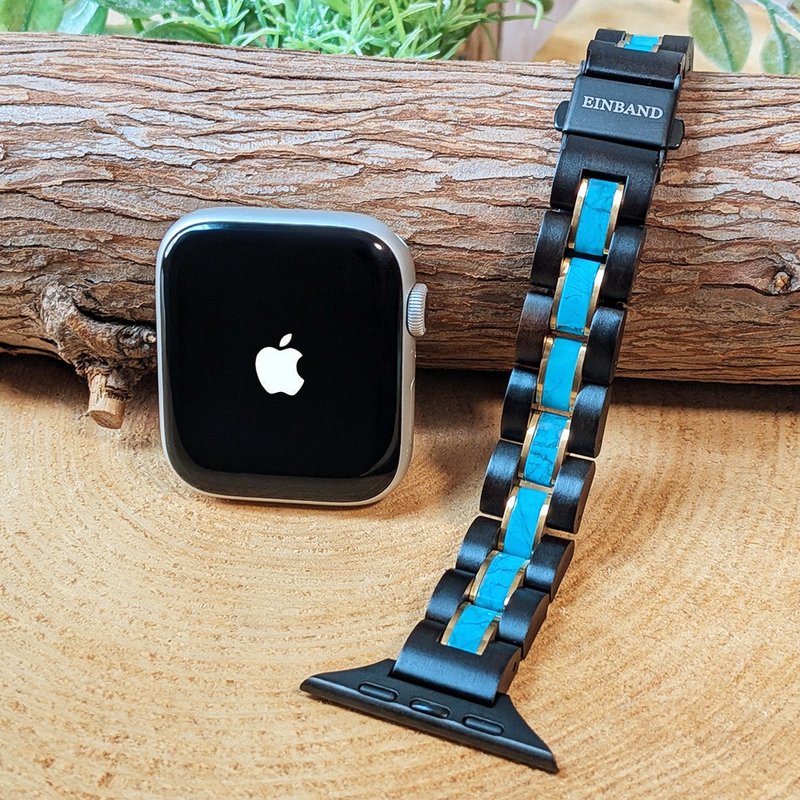 【木制表带】EINBAND AppleWatch 苹果手表 天然木质表带 木质表带 14mm【绿松石 × 檀香木】 - 女表 - 木头 咖啡色