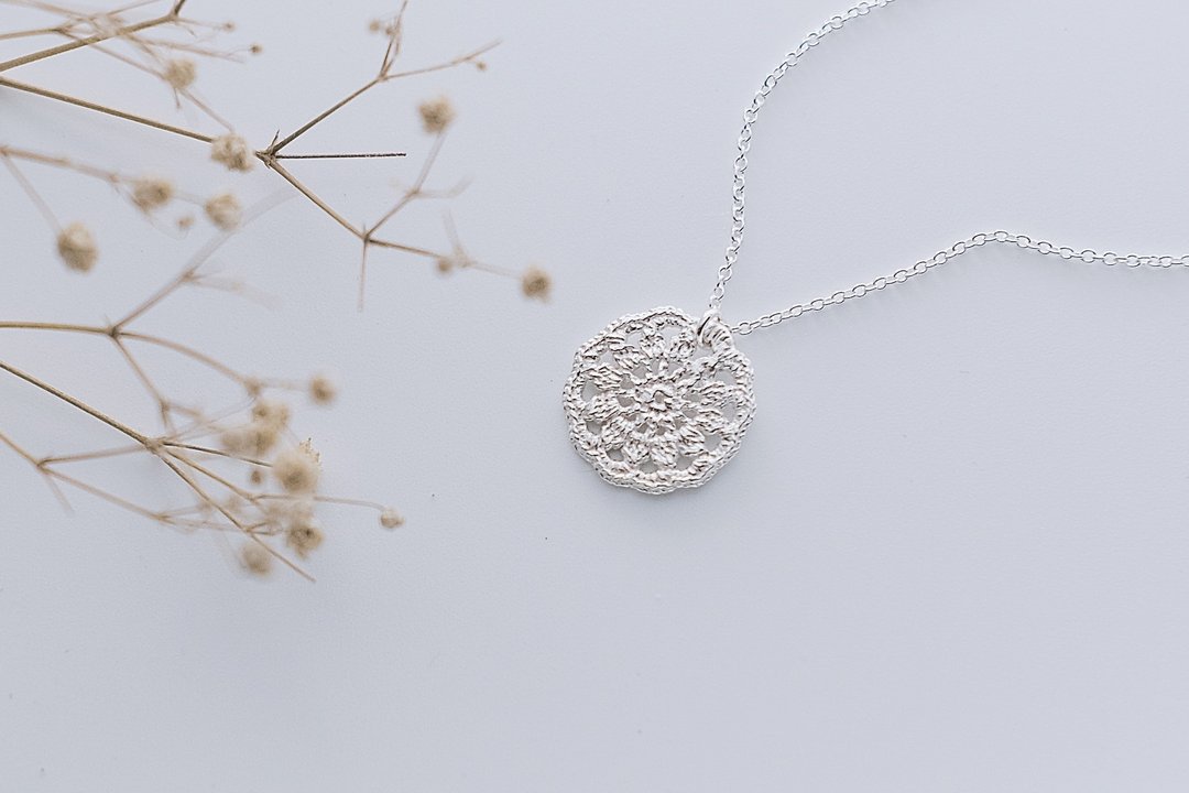 │蕾丝编织│ 手工项链 925纯银 蕾丝花 【花织】 - 项链 - 纯银 银色