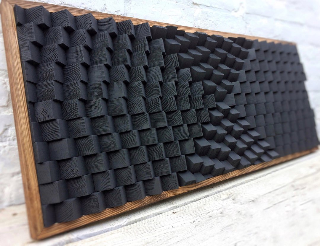 Acoustic Panel Sound Diffuser - 3D Wood Wall Art - Black Modern Art - 墙贴/壁贴 - 木头 黑色