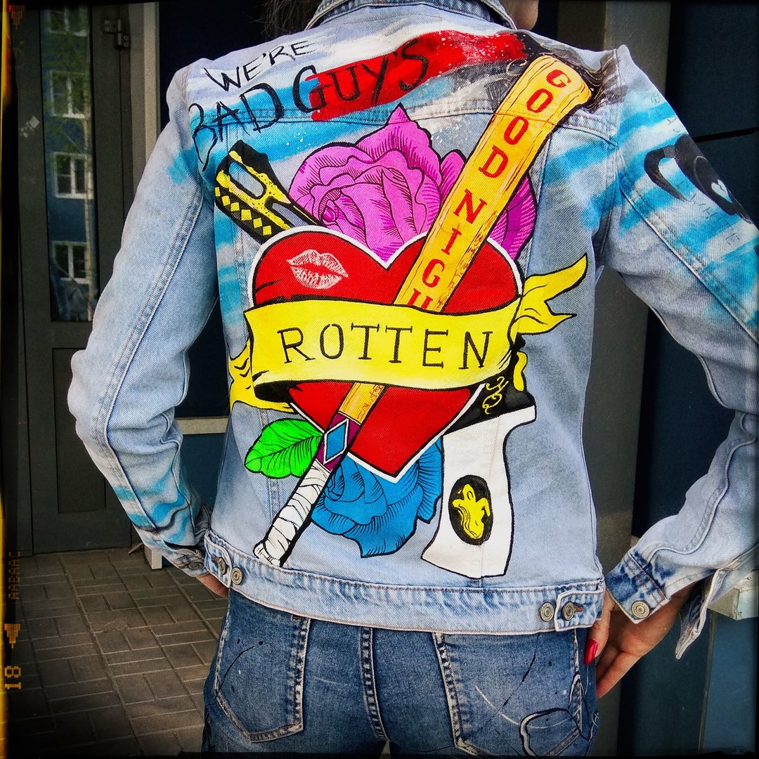 Painted denim jacket, handmade custom, dc comics, Harley Quin - 女装休闲/机能外套 - 棉 多色