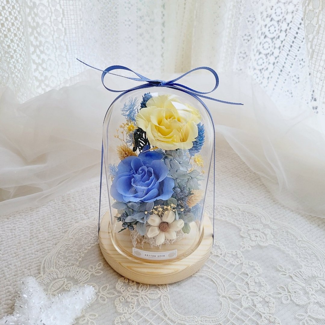 永生玫瑰花玻璃罩盅。玻璃球。摆饰。附包装。礼物 - 干燥花/捧花 - 植物．花 