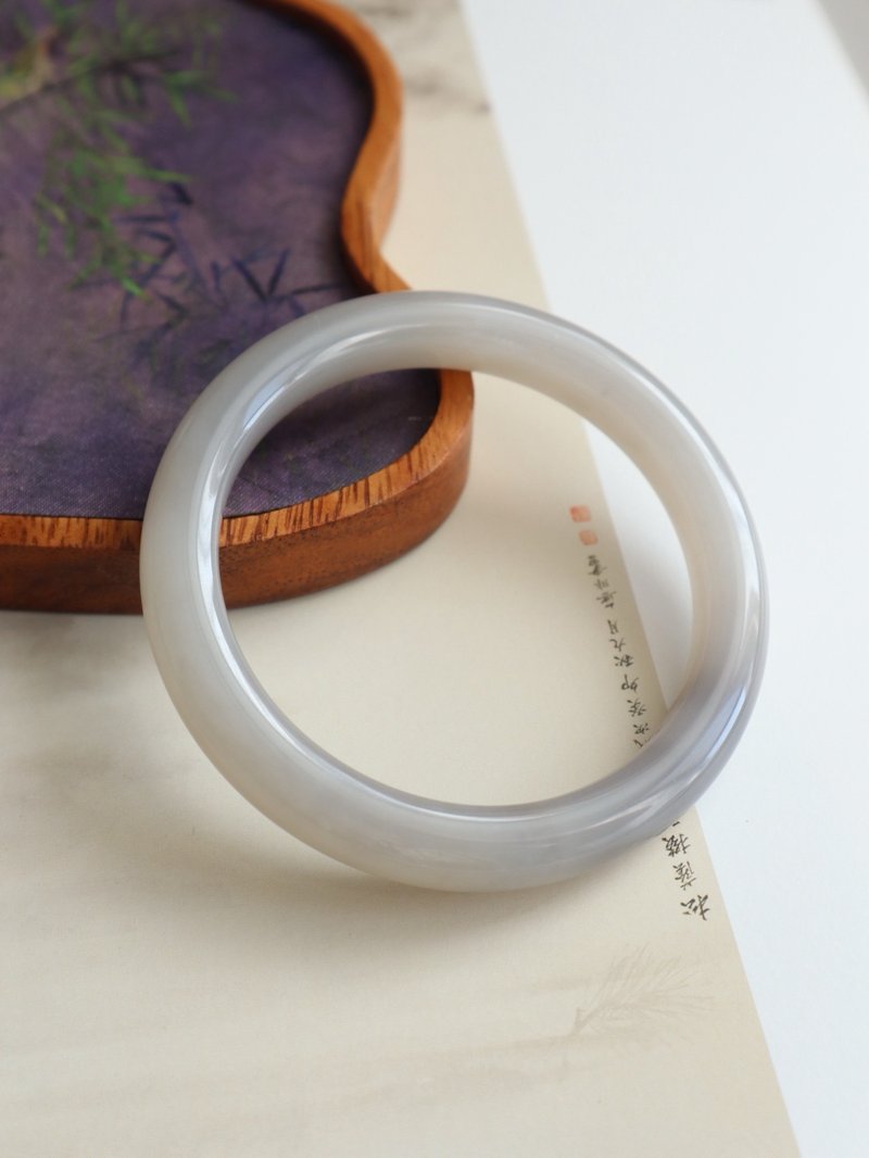 天然烟紫藕粉和田玉手镯 冰底料脂份极好清新粉糯玉质温润58圈口 - 手链/手环 - 玉石 