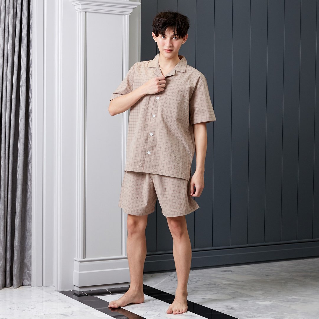 Linen Pajamas Short sleeve with Shorts - 居家服/睡衣 - 亚麻 咖啡色