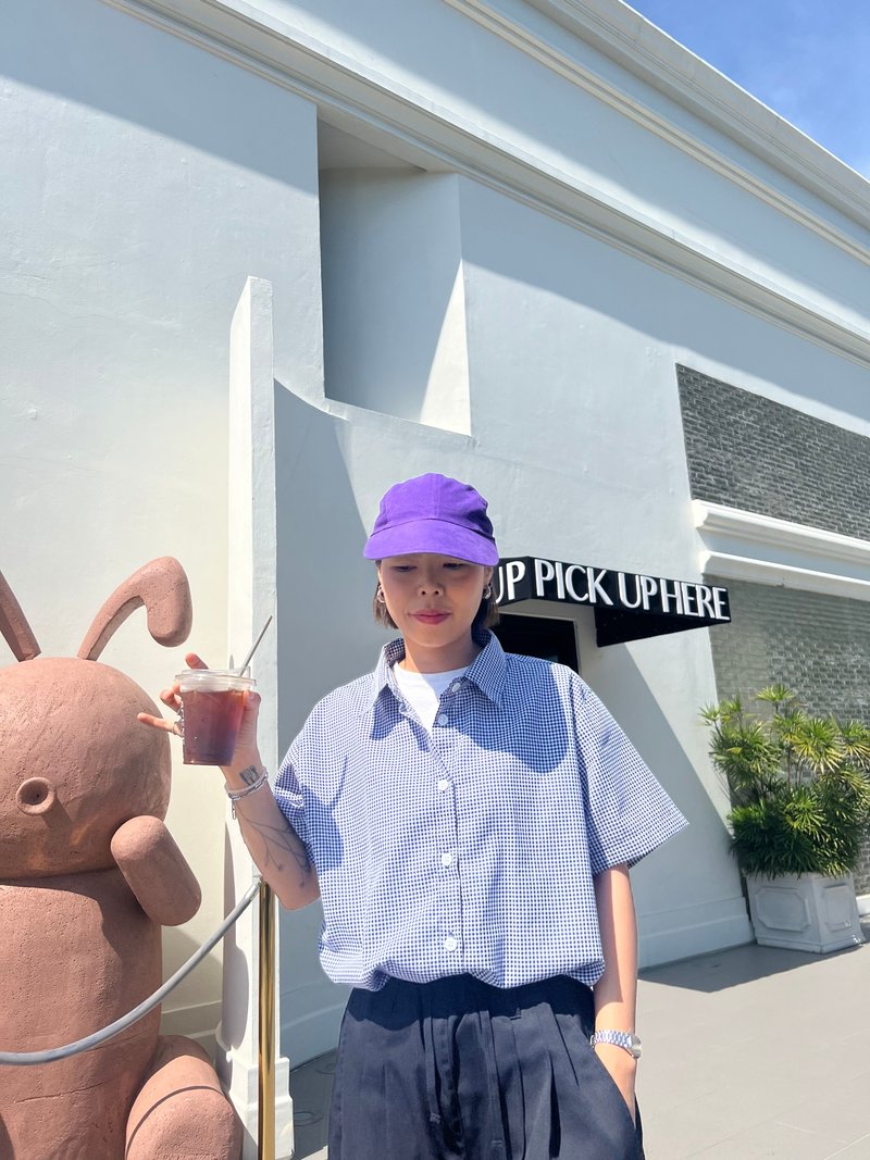格子衬衫，棉质梭织布料 - 女装衬衫 - 其他材质 黑色