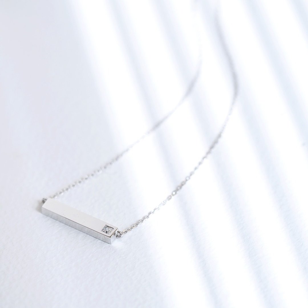 Stone Bar Necklace Silver 925 - 项链 - 其他金属 银色