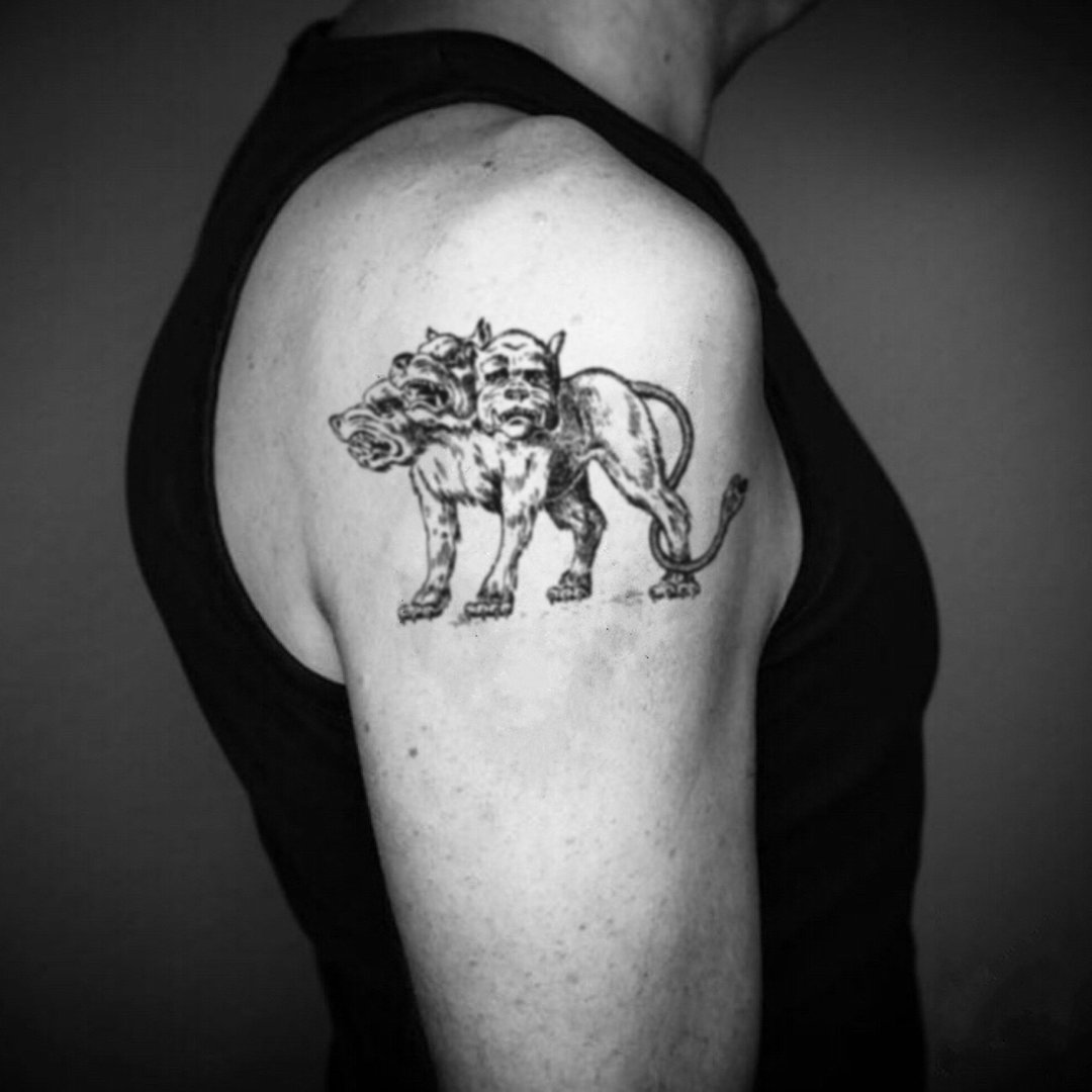 OhMyTat 地狱犬三头狗 Cerberus Three-Headed Dog 纹身贴纸 - 纹身贴 - 纸 黑色
