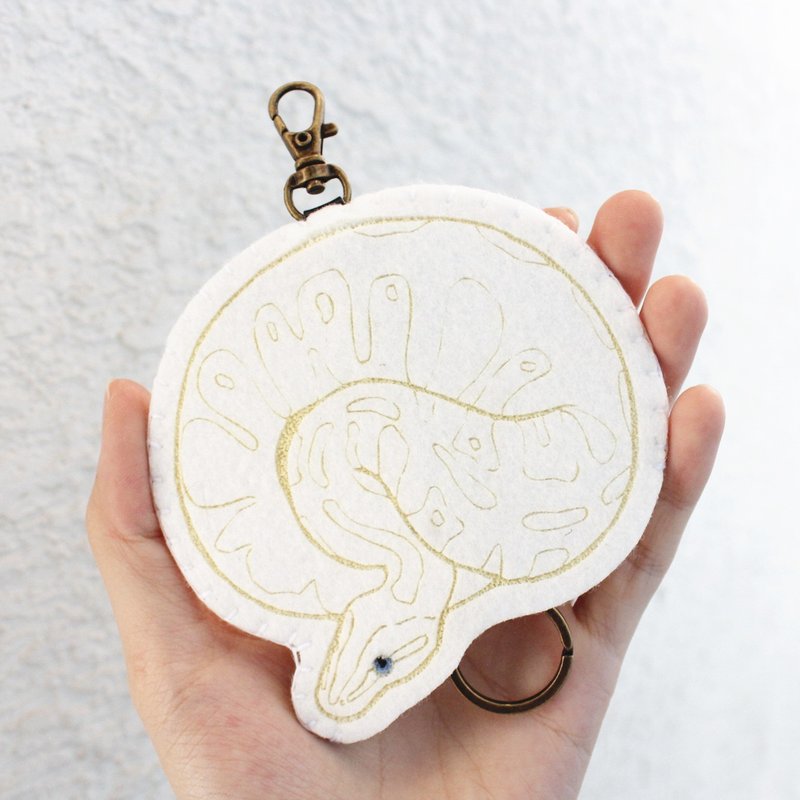 Reptile爬虫类系列-羊毛毡钥匙包Key sets/羊毛毡钥匙套 << Ball pythons 蓝眼白球蟒 >>羊毛毡gogoro钥匙套 - 钥匙链/钥匙包 - 羊毛 白色