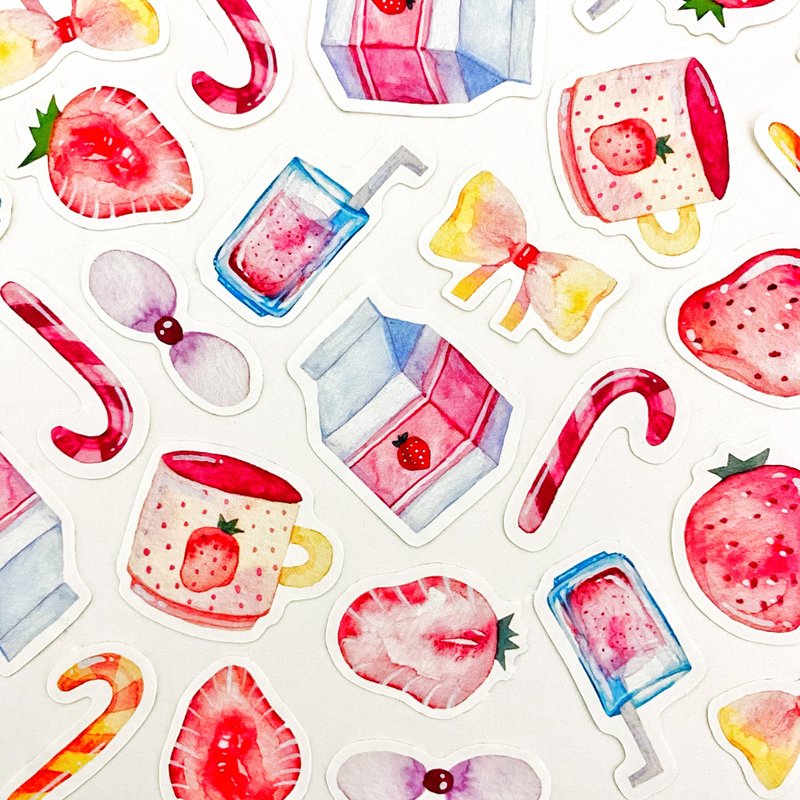 草莓牛奶独立式贴纸 - 贴纸 - 纸 粉红色