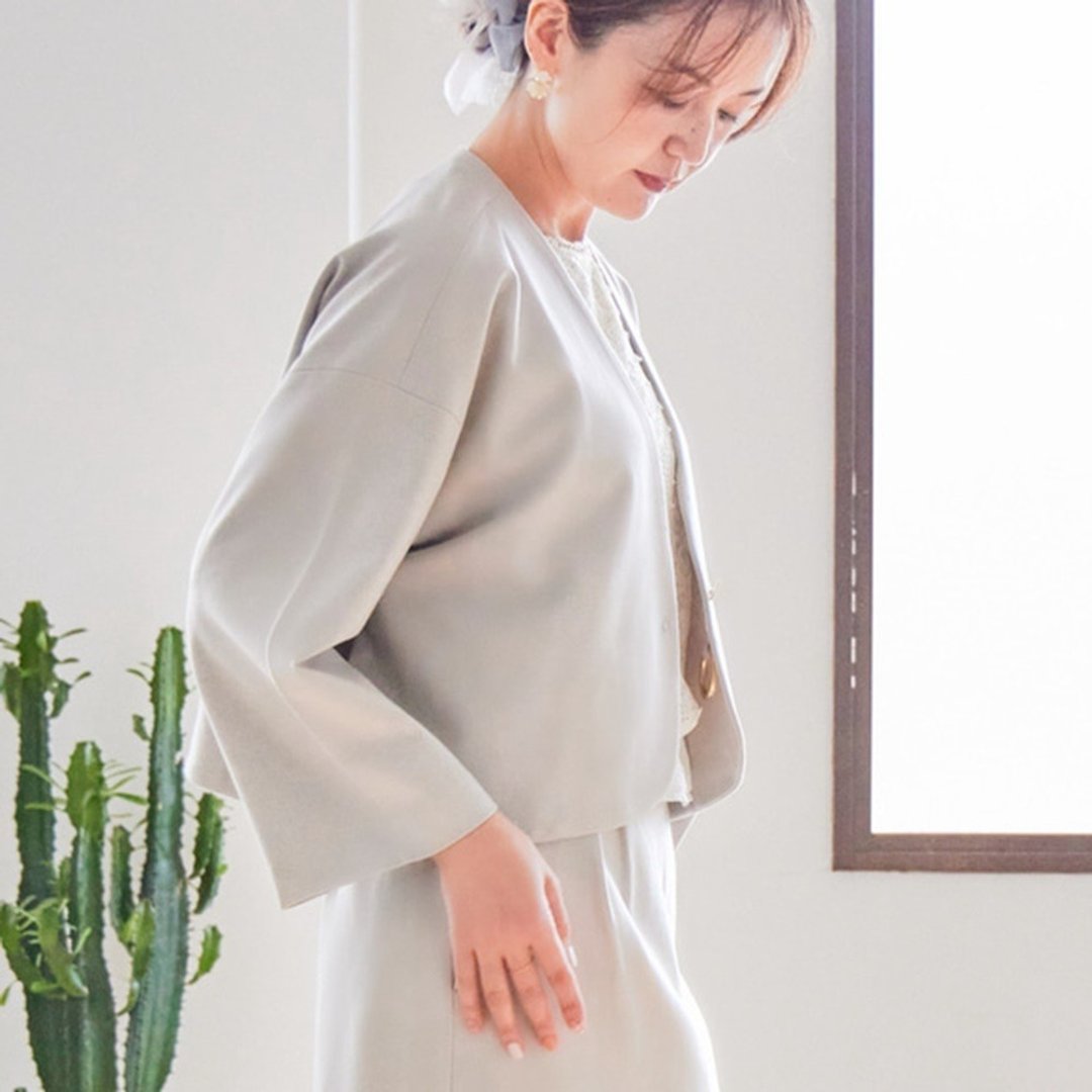 温柔如开襟衫般的夹克 | 灰米色 - 女装休闲/机能外套 - 其他材质 咖啡色