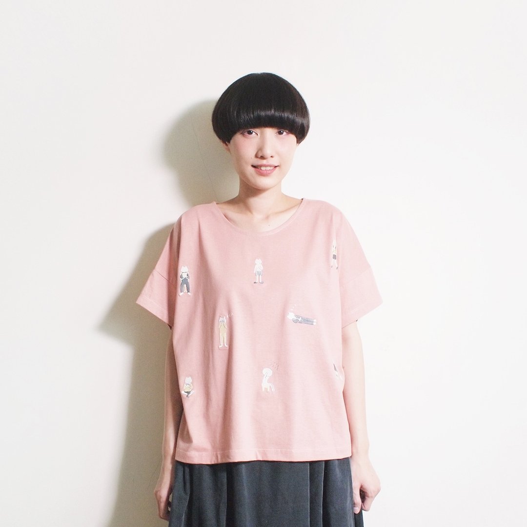 cat boy t-shirt : smoked pink - 女装 T 恤 - 棉 粉红色