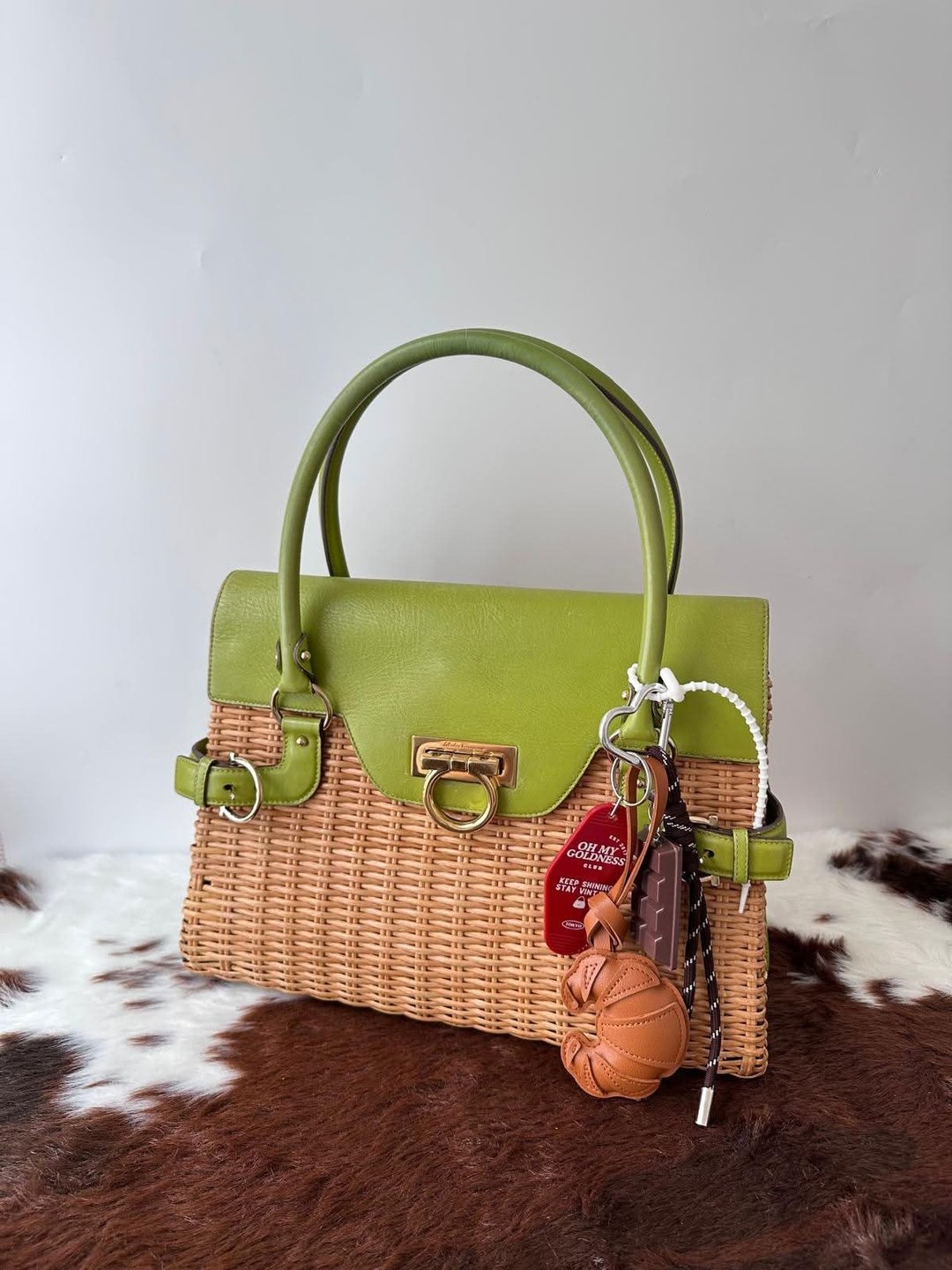 中古包 Ferragamo 菲拉格慕 青绿皮革藤编手提包 - 手提包/手提袋 - 其他材质 绿色