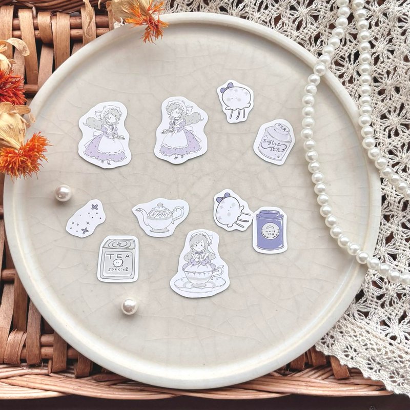 花边贴纸｜红茶与紫罗兰｜10 种图案，各 2 枚 - 贴纸 - 纸 