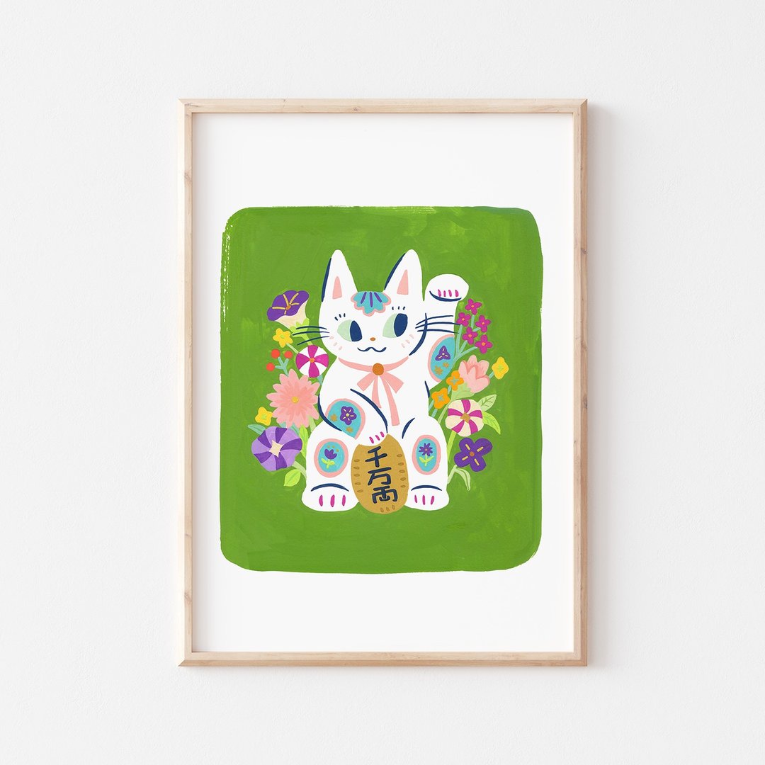 花开招财猫  I 印刷装饰画 - 海报/装饰画/版画 - 纸 绿色