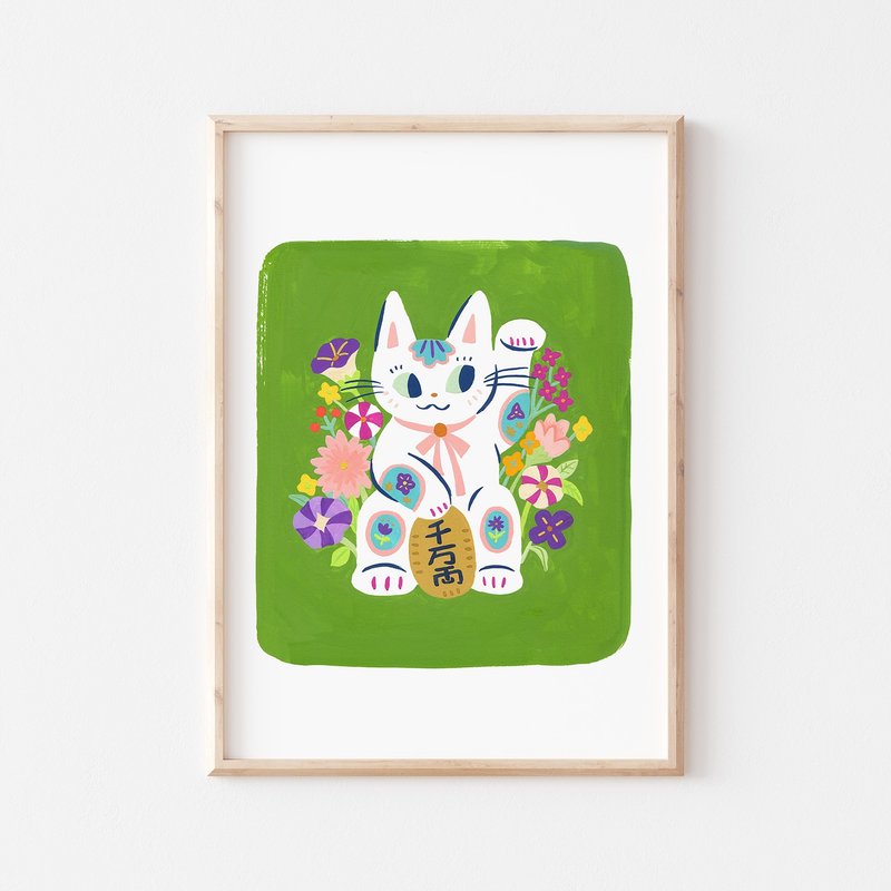 花开招财猫  I 印刷装饰画 - 海报/装饰画/版画 - 纸 绿色