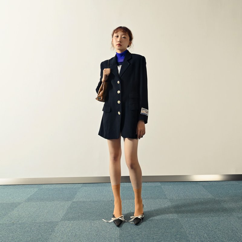 【NaSuBi Vintage】Upcycling流丽轮廓古着西装外套 - 女装西装外套/风衣 - 其他人造纤维 黑色