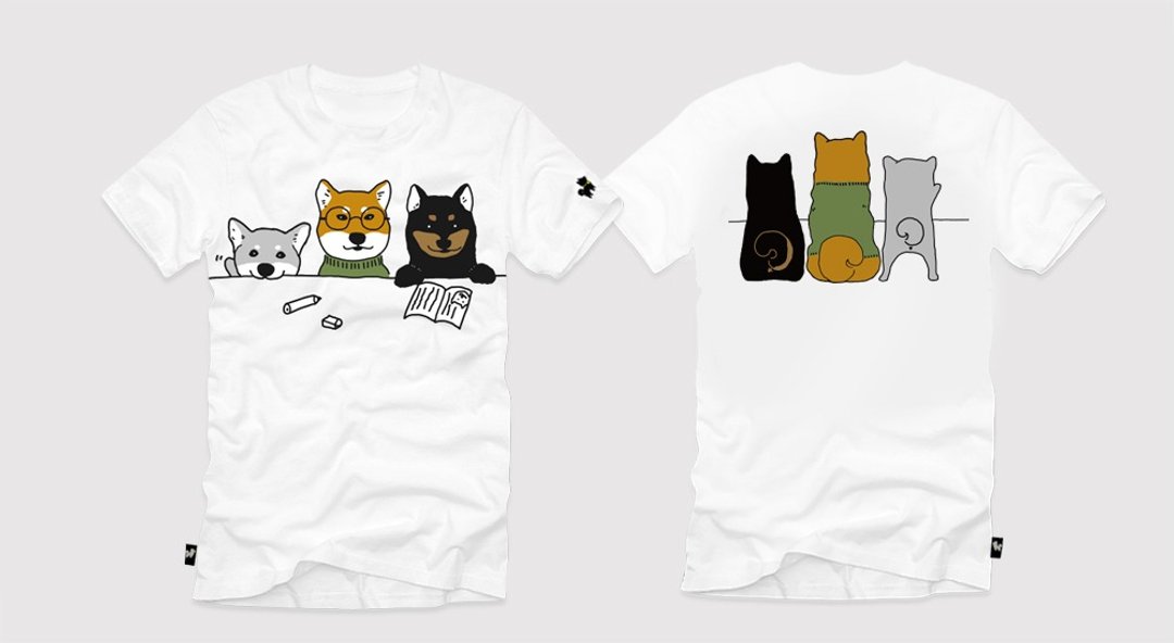 柴犬大学-返校日限量T恤-白 文创 设计 柴犬3兄弟 - 男装上衣/T 恤 - 棉 白色