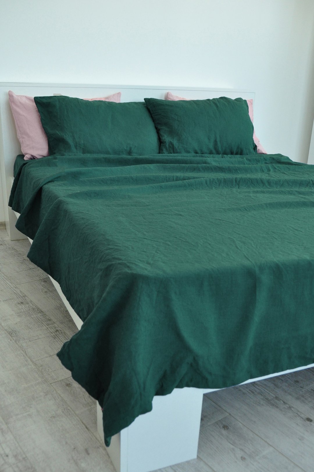 Forest green linen sheet set / Flat+fitted sheet+2 pillowcases/Green bedding - 寝具 - 亚麻 绿色