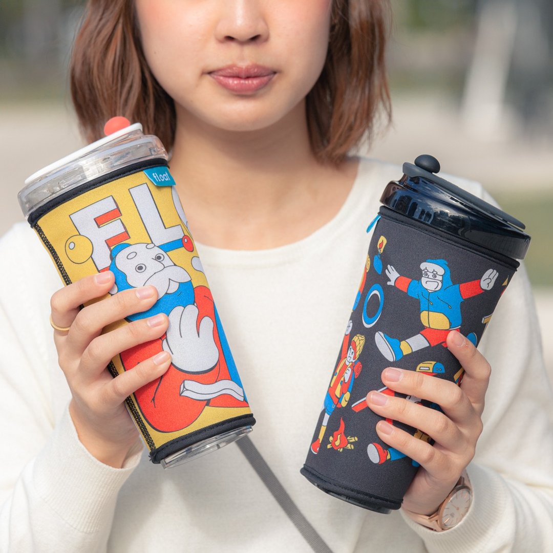 【送礼组合】漂浮珍奶杯+插画杯套(胡子大叔联名款) - 水瓶/水壶 - 聚酯纤维 黄色