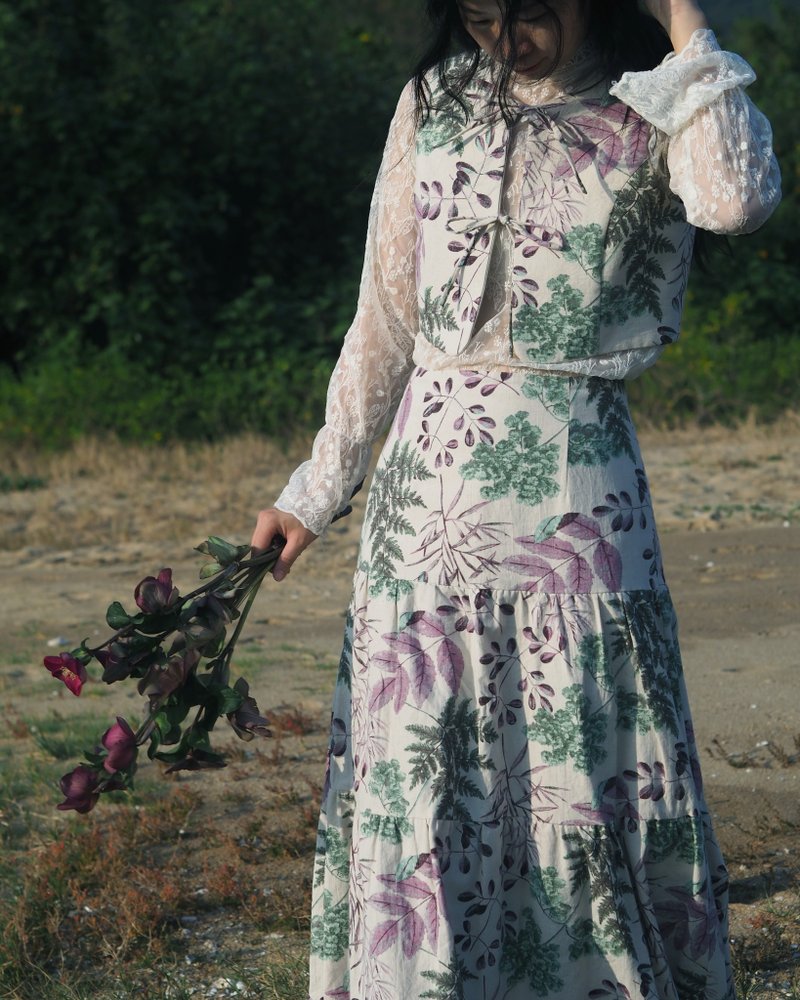 印花半截伞裙 - 裙子 - 棉．麻 