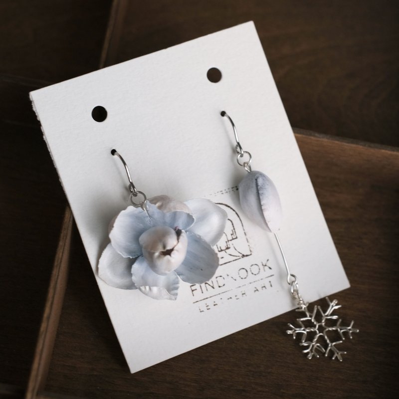 皮革工艺 雪花茉莉 耳饰 - 耳环/耳夹 - 真皮 白色