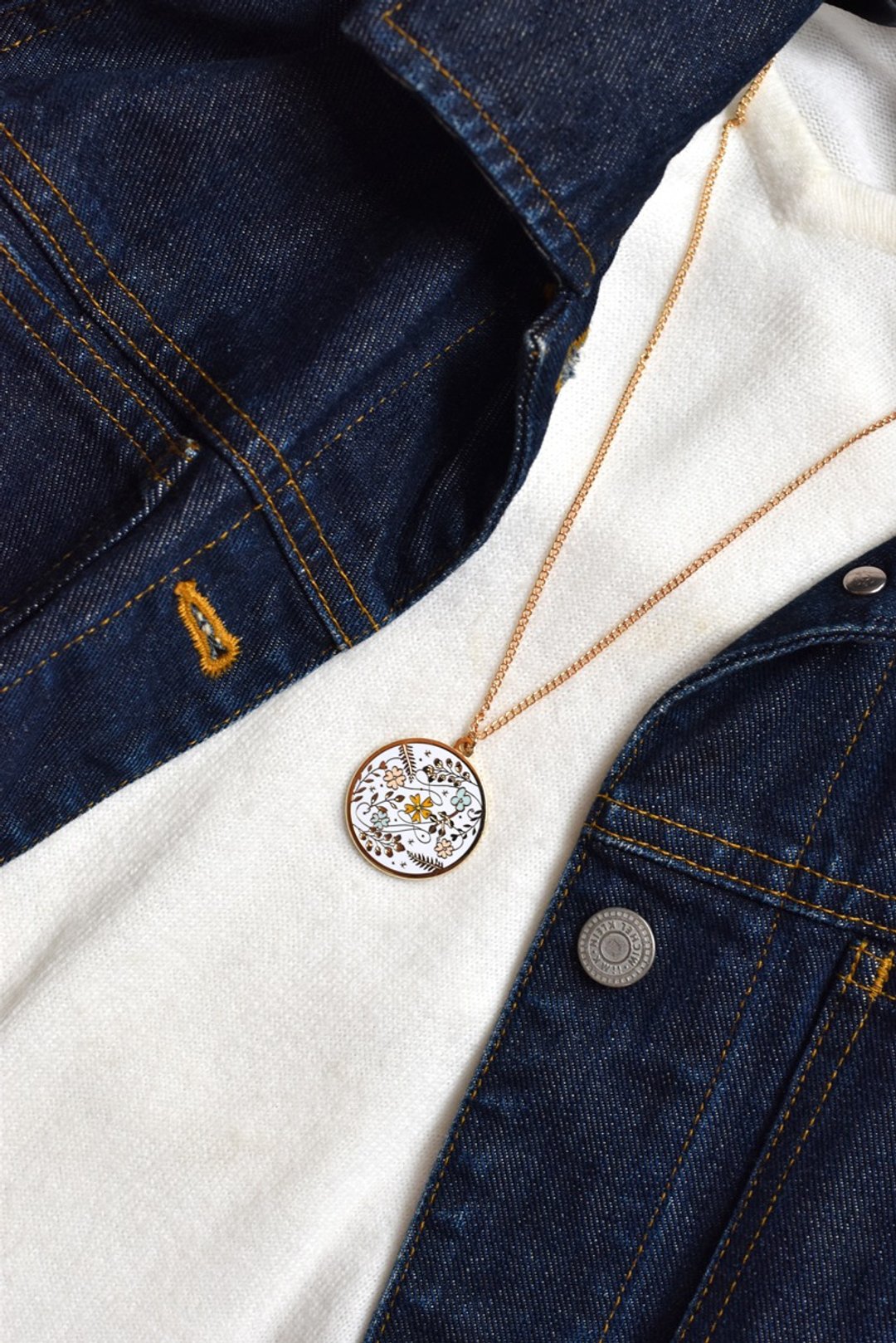 Necklace flower enamel -Badge - pins - enamel pins gold metal - accessory - 项链 - 其他金属 金色