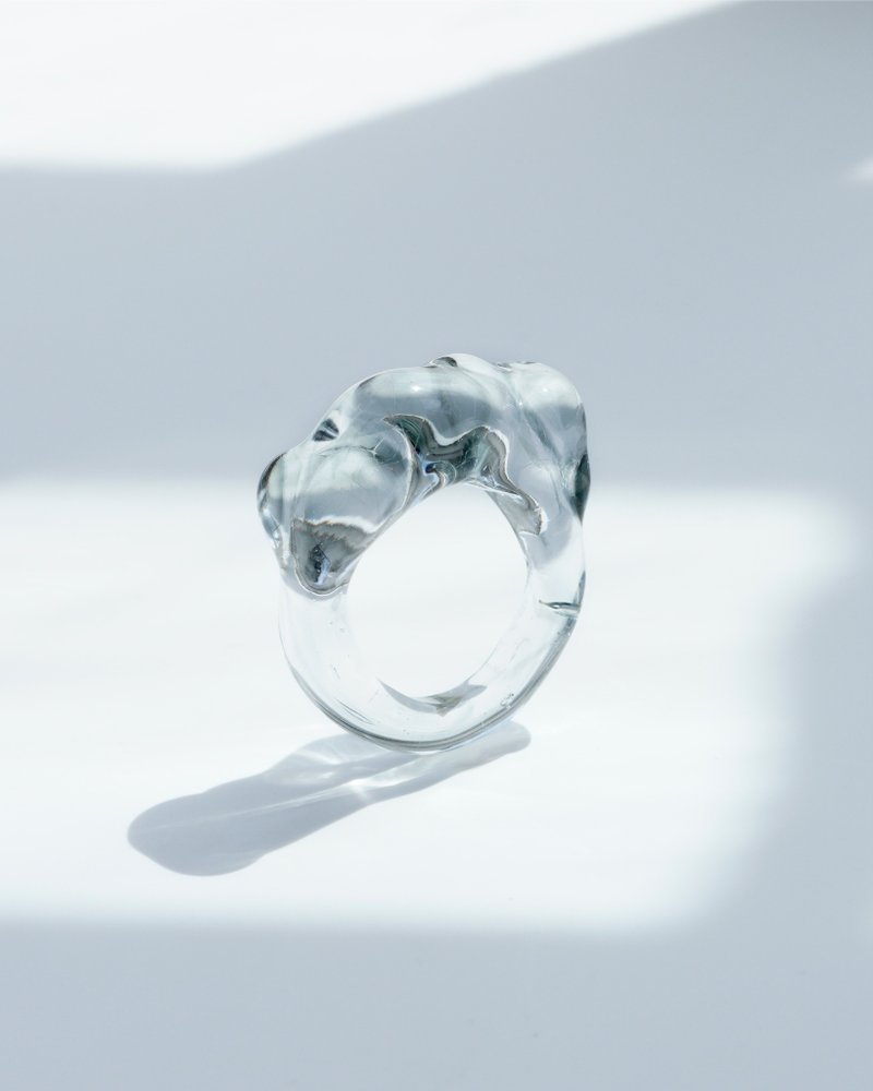 手工制云朵玻璃介指【炭色】 - 戒指 - 玻璃 灰色