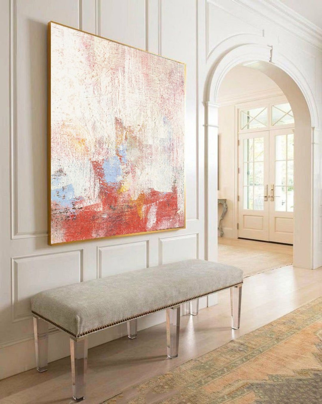 White and Pink Abstract Wall Art Acrylic Oil Painting Home Pink Wall Decor - 海报/装饰画/版画 - 亚麻 粉红色