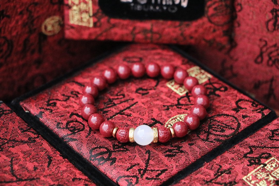 原矿紫金砂朱砂手珠 8mm 天然白玛瑙隔珠 定制化设计 串珠DIY - 手链/手环 - 玉石 
