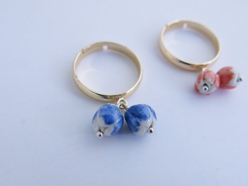 Cerise樱桃白瓷可调式戒指 - 戒指 - 瓷 蓝色