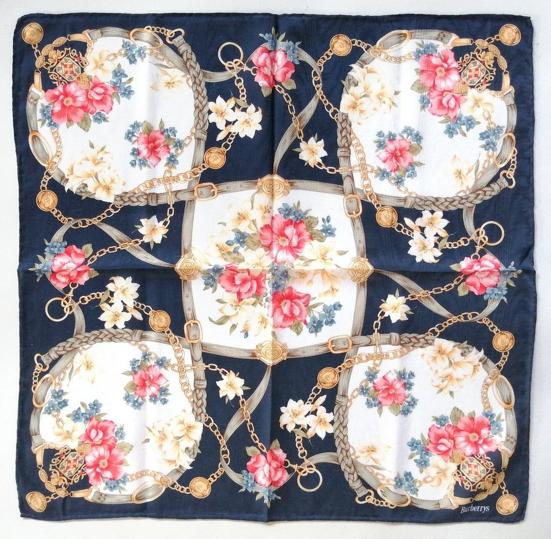 Burberry 复古手帕 印花  ચશ્મા & 链条与腰带 21 x 20.5 英寸 - 手帕/方巾 - 棉 蓝色