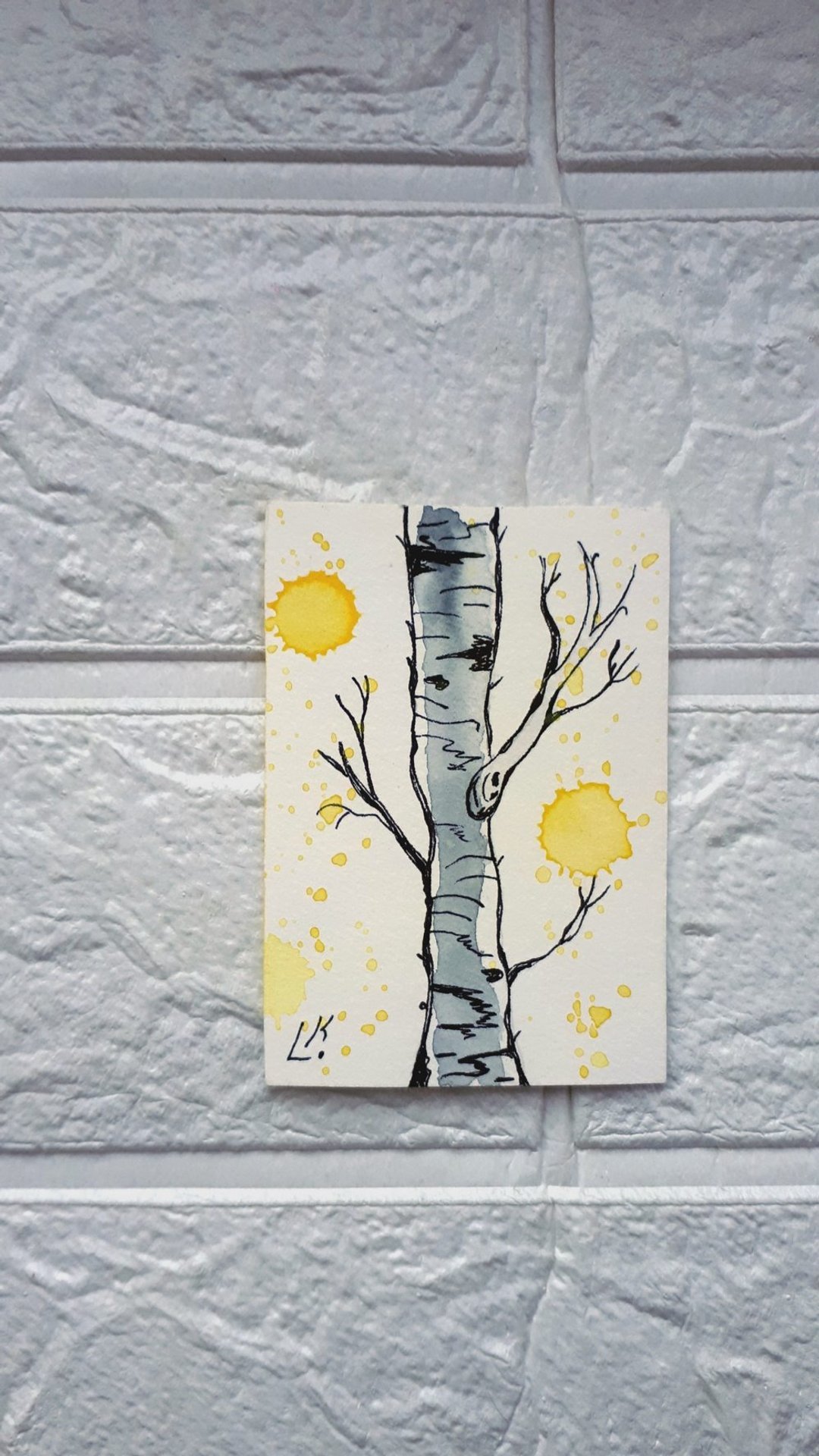 Original Painting Birch Trees ACEO Card Tree Watercolor Art Collectible - 墙贴/壁贴 - 纸 