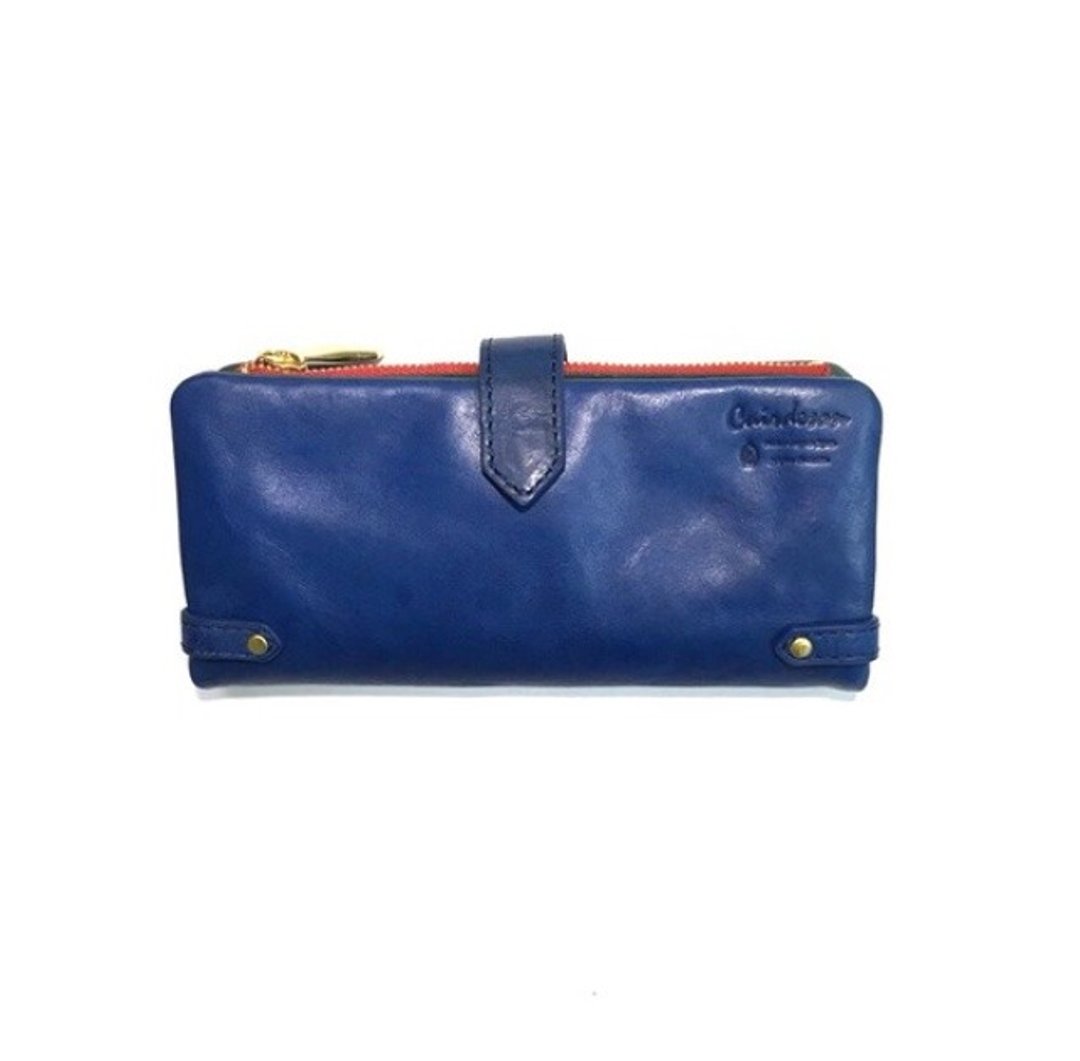 CU188BL long wallet slim long leather leather unisex Italian leather - 皮夹/钱包 - 真皮 蓝色