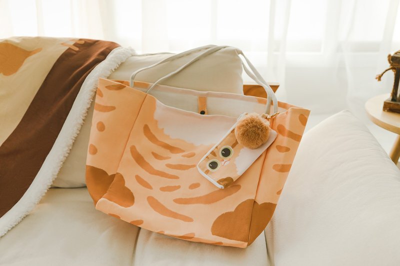 【生日礼物】白底橘虎斑猫纹包文艺慵懒侧背包休闲包 - 侧背包/斜挎包 - 聚酯纤维 