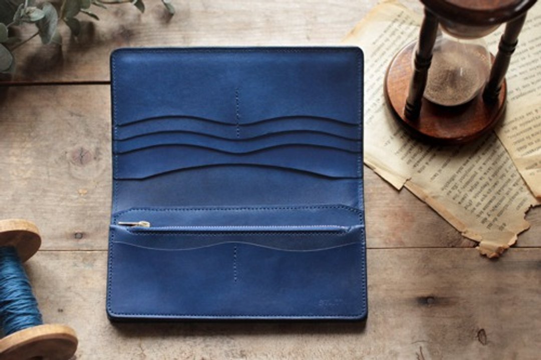 Indigo dyed leather [migaki] long wallet - 皮夹/钱包 - 真皮 