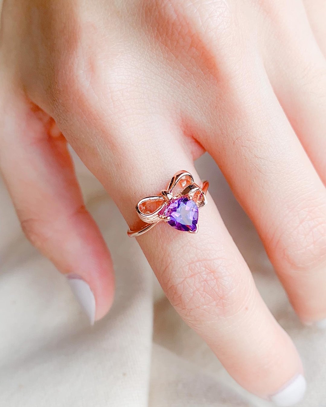 Amethyst heart ring natural gemstone silver 925 - 戒指 - 纯银 粉红色