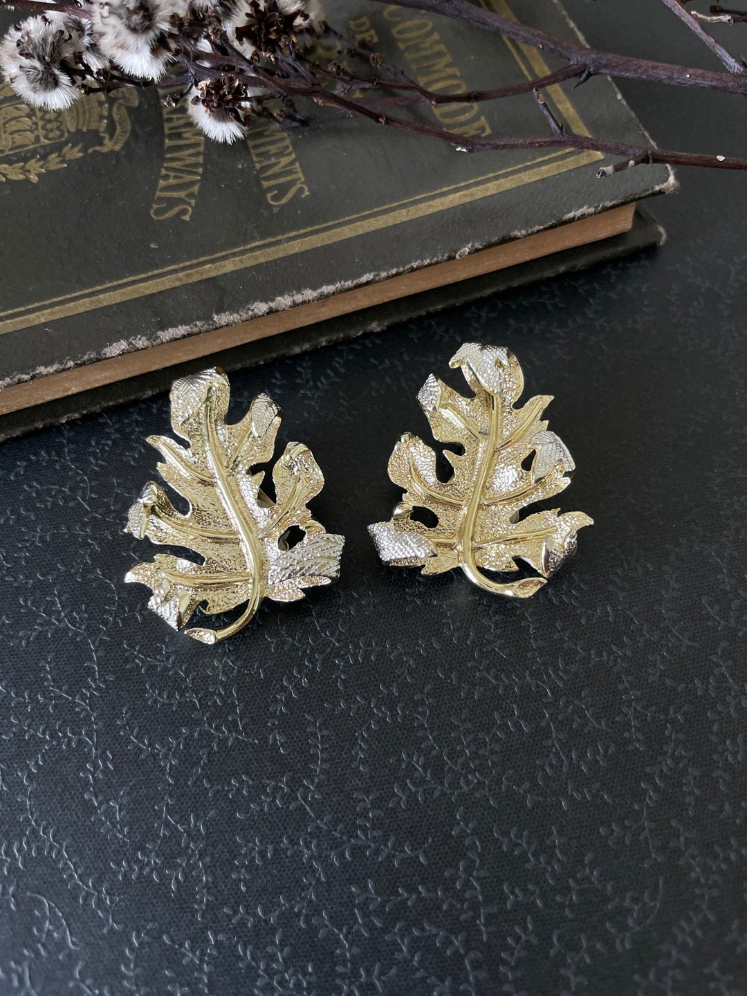 -Vintage 金银双色枫叶变形夹式耳环 Sarah COV C722 - 耳环/耳夹 - 其他金属 金色