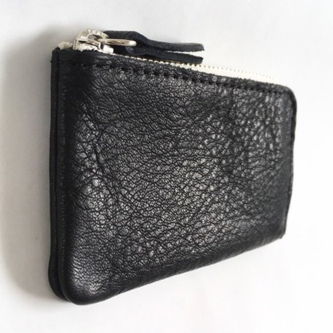 Minimal coin case of cow shrink leather and cow floor velor [Black] - 零钱包 - 真皮 黑色