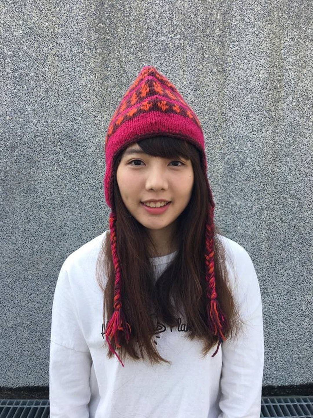 尼泊尔100%wool手工厚针织羊毛帽-橘x咖啡x桃 配色[HAPPY SHEEP喜羊羊] - 帽子 - 羊毛 红色