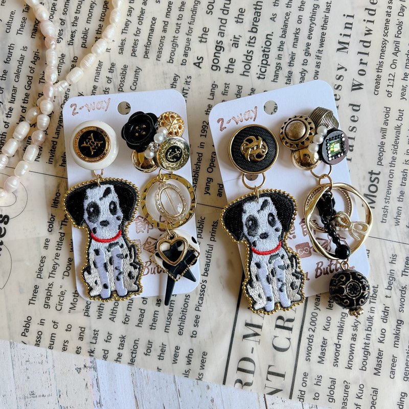 wow Handmade 2-way 斑点狂想曲 复古钮扣耳环 x 手作耳环 - 耳环/耳夹 - 其他材质 