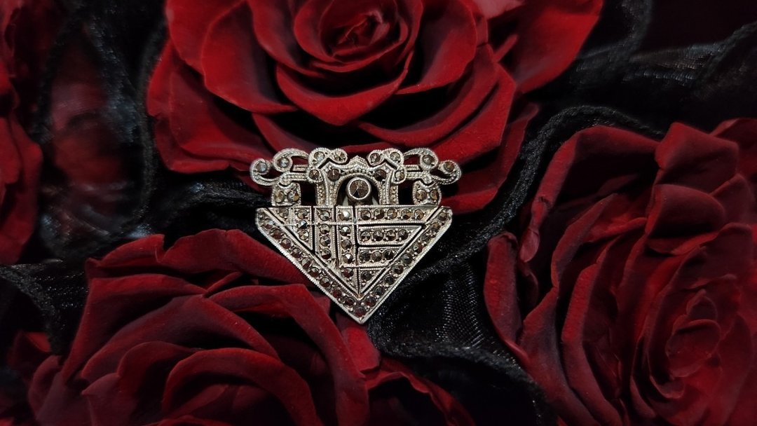 ART DECO 装饰艺术白铁矿 S900 纯银 20 世纪初古董胸针领夹母亲节礼物 - 胸针 - 纯银 银色