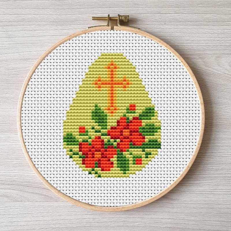 Easter cross stitch pattern pdf, red flower embroidery DIY Easter egg design - 编织/刺绣/羊毛毡/裁缝 - 绣线 红色