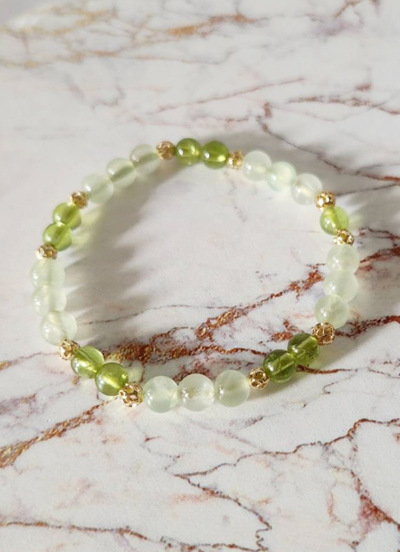 葡萄石橄榄石手链-七脉轮-心轮水晶手链 - 手链/手环 - 水晶 绿色