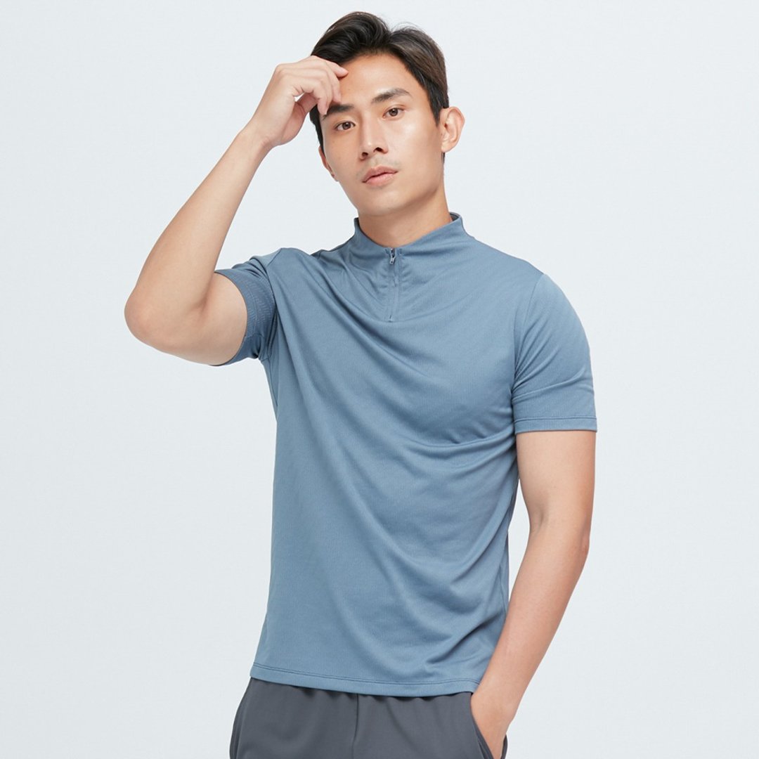 不可退换 /小高领合身吸排上衣(男)-海蓝 - 男装上衣/T 恤 - 聚酯纤维 蓝色