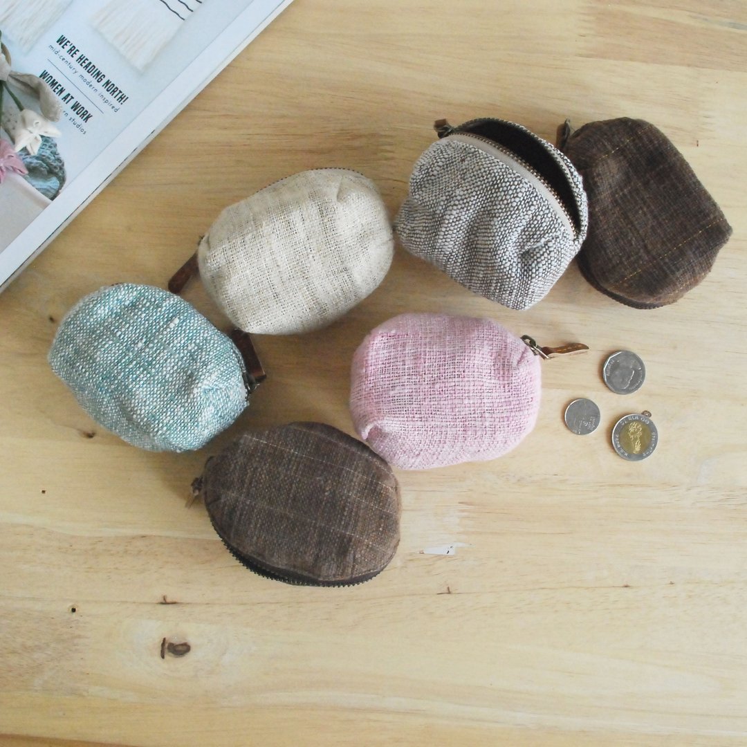 Mini Stone #19 : Coin Purses  Hand-woven and Botanical dyed Contton. - 零钱包 - 棉 粉红色