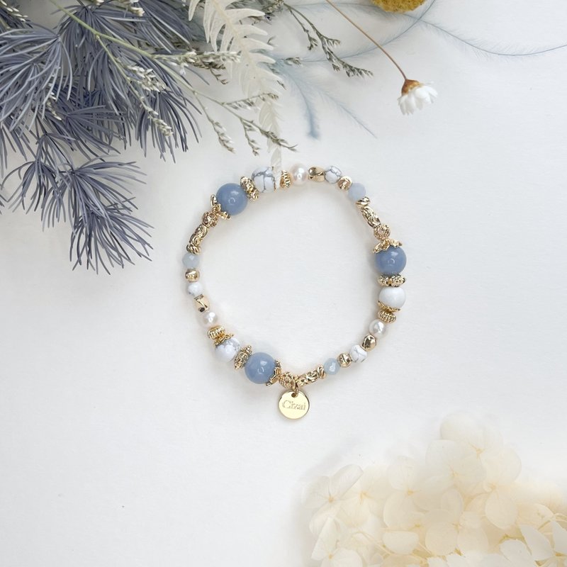 避邪疗愈 天使石 珍珠 海蓝宝 天然水晶手链 - 手链/手环 - 水晶 