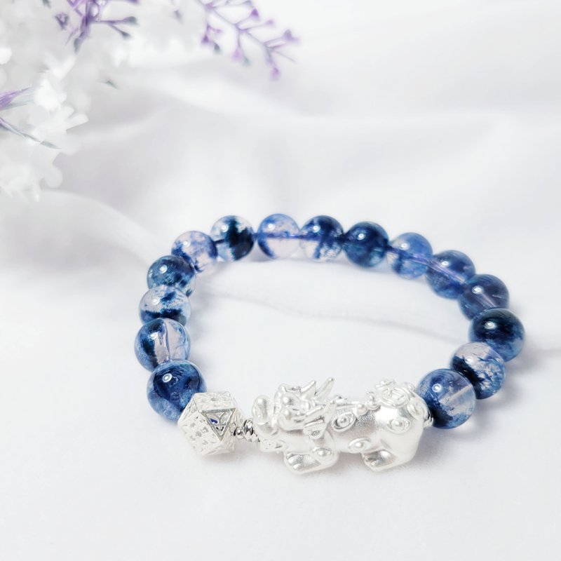 顶级蓝幽灵水晶 雪景 貔貅 龙戏珠 光明 招财 手链 单品 礼物 - 手链/手环 - 宝石 蓝色